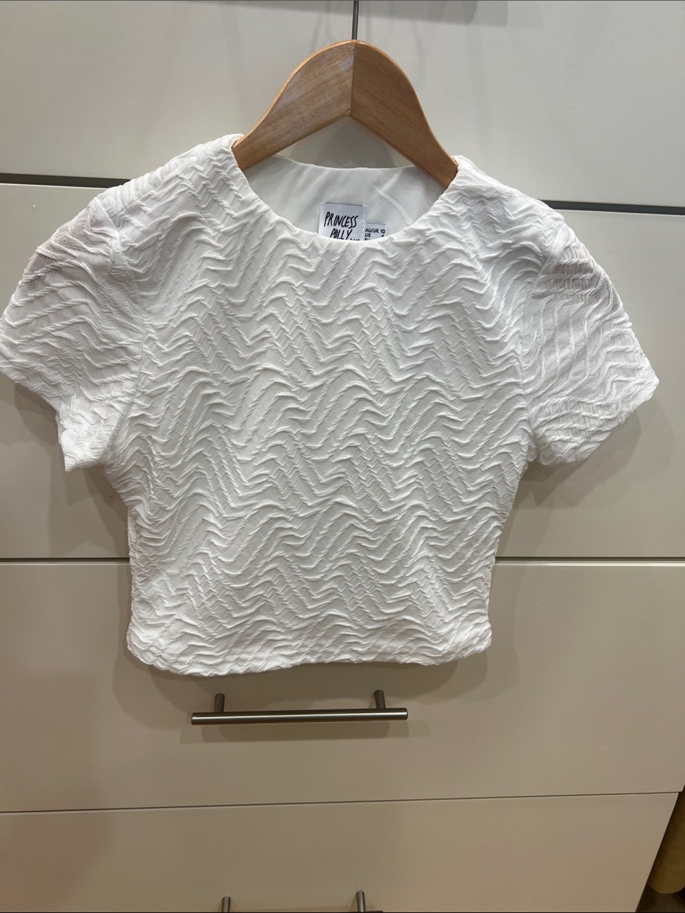 Princess Polly White Textured Chevron Crop Top